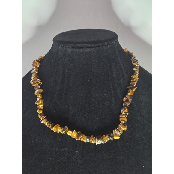 Tiger's Eye Chip Necklace Barrel Clasp Closure - Picture 1 of 5